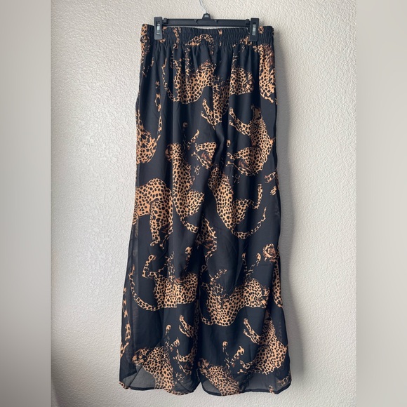 Her Destiny Leopard Print Flowy Wide Leg Pants Size L Elastic Waist Pockets - Picture 3 of 8